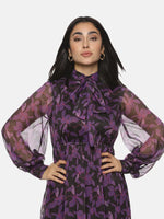 Floral Purple Front Tie Knot Midaxi Dress