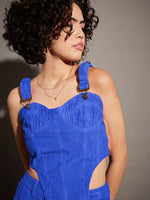 Women Royal Blue Corduroy Bustier Crop Top