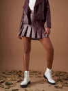 Women Maroon Pu Pleated Mini Skirt