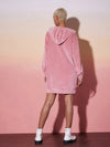 Women Pink Velour Solid Hoodie