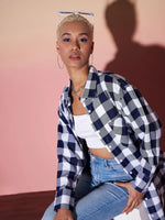 Women White & Navy Check Lounge Shirt