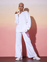 Women White Oversize Sweatshirt With Wide Leg Pants