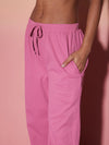 Women Pink Rib Strappy Top With Pants & Shrug