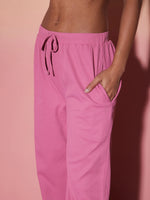 Women Pink Rib Strappy Top With Pants & Shrug