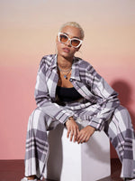 Women White & Grey Check Shirt With Lounge Pants