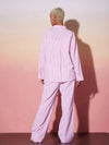 Women White & Pink Striped Shirt With Lounge Pants