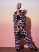 Women Maroon & White Check Shirt With Lounge Pants