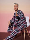 Women Maroon & White Check Shirt With Lounge Pants