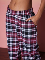 Women Maroon & White Check Shirt With Lounge Pants