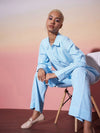 Women White & Blue Striped Shirt With Lounge Pants