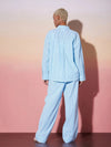 Women White & Blue Striped Shirt With Lounge Pants