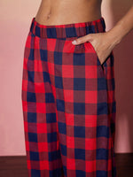 Women Red & Navy Check Shirt With Lounge Pants