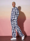 Women White & Navy Check Shirt With Lounge Pants