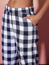 Women White & Navy Check Shirt With Lounge Pants