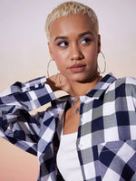 Women White & Navy Check Shirt With Lounge Pants