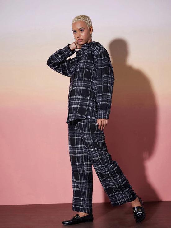 Women Black & White Check Shirt With Lounge Pants