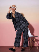 Women Black & White Check Shirt With Lounge Pants