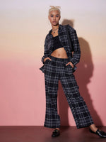 Women Black & White Check Shirt With Lounge Pants