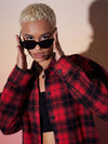 Women Red & Black Check Shirt With Lounge Pants