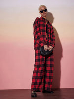 Women Red & Black Check Shirt With Lounge Pants