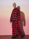 Women Red & Black Check Shirt With Lounge Pants