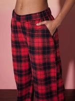 Women Red & Black Check Shirt With Lounge Pants