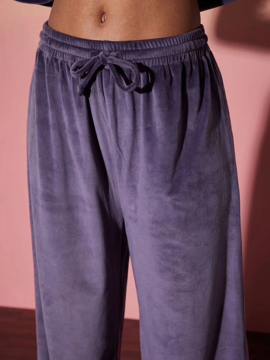 Women Purple Velour Sweatshirt With Track Pants