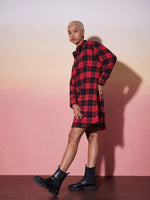 Women Red & Black Check Lounge Shirt Dress