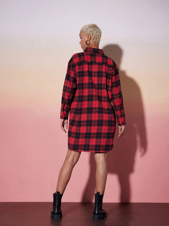 Women Red & Black Check Lounge Shirt Dress