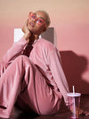 Women Pink Velour Sweatshirt With Track Pants