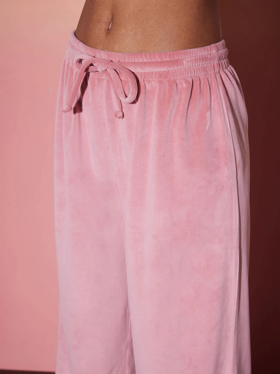 Women Pink Velour Sweatshirt With Track Pants