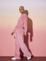 Women Pink Velour Sweatshirt With Track Pants