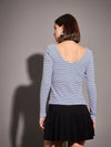 Women Navy & White Striped Rib Sweetheart Neck Top