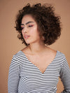 Women Black & White Striped Rib Sweetheart Neck Top