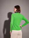 Women Green Rib Neck Cut Out Top