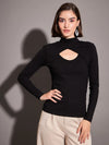 Women Black Rib Moon Cut Top