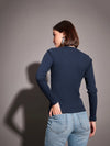 Women Navy Rib High Neck Top