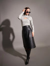 Women Grey Rib Moon Cut Top