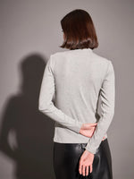 Women Grey Rib Moon Cut Top