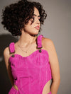 Women Pink Corduroy Bustier Crop Top