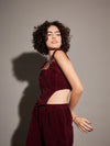 Women Maroon Corduroy Bustier Crop Top