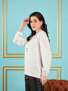 Women White Puff Sleeves Embellished Top