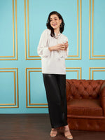 Women White Puff Sleeves Embellished Top