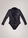 Women Black Velvet Front Wrap Bodysuit