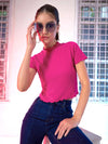 Women Fuchsia High Neck Regular Top