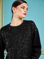 Women Black Sequin Oversized Sweatshirt