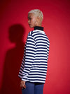 Women Navy & White Striped Sweater