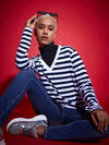 Women Navy & White Striped Sweater