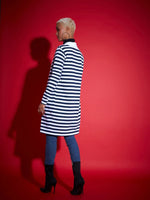 Women Navy & White Striped Front Open Sweater