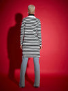 Women Black & White Striped Front Open Sweater